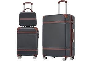 Merax Luggage Set 2 Piece Suitcase Set with Cosmetic Case Expandable Spinner Wheels Vintage Luggage Sets(Black,20"+28")