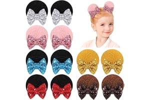 CHOICBABY 12Pcs Baby Girl Clips Mouse Ears Clips Bows with Sequin Polka Dot Bow Baby Hair Clips Bows for Girls