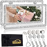 WEDAMER 2 Pack Bling License Plate Frames for Women, Sparkly Rhinestone License Plate Frame Diamond License Plate Frame Glitter Bedazzled Girly License Plate Frames Holder Cover Bling Tire Valve Caps