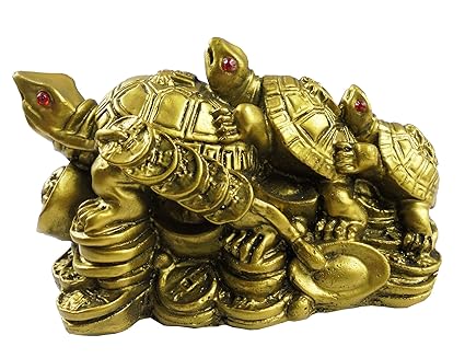 Eshoppee Vastu Fengshui Triple Tortoise Turtle Family For Protection, Good Luck, Wealth And Longevity