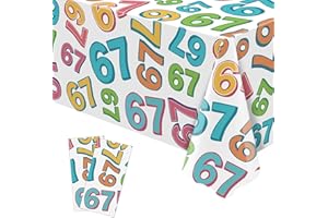 Heyfary 6 7 Birthday Party Decorations 67 Disposable Plastic Tablecloth Colorful I was 6 Now I‘m 7 Six Seven Waterproof Table