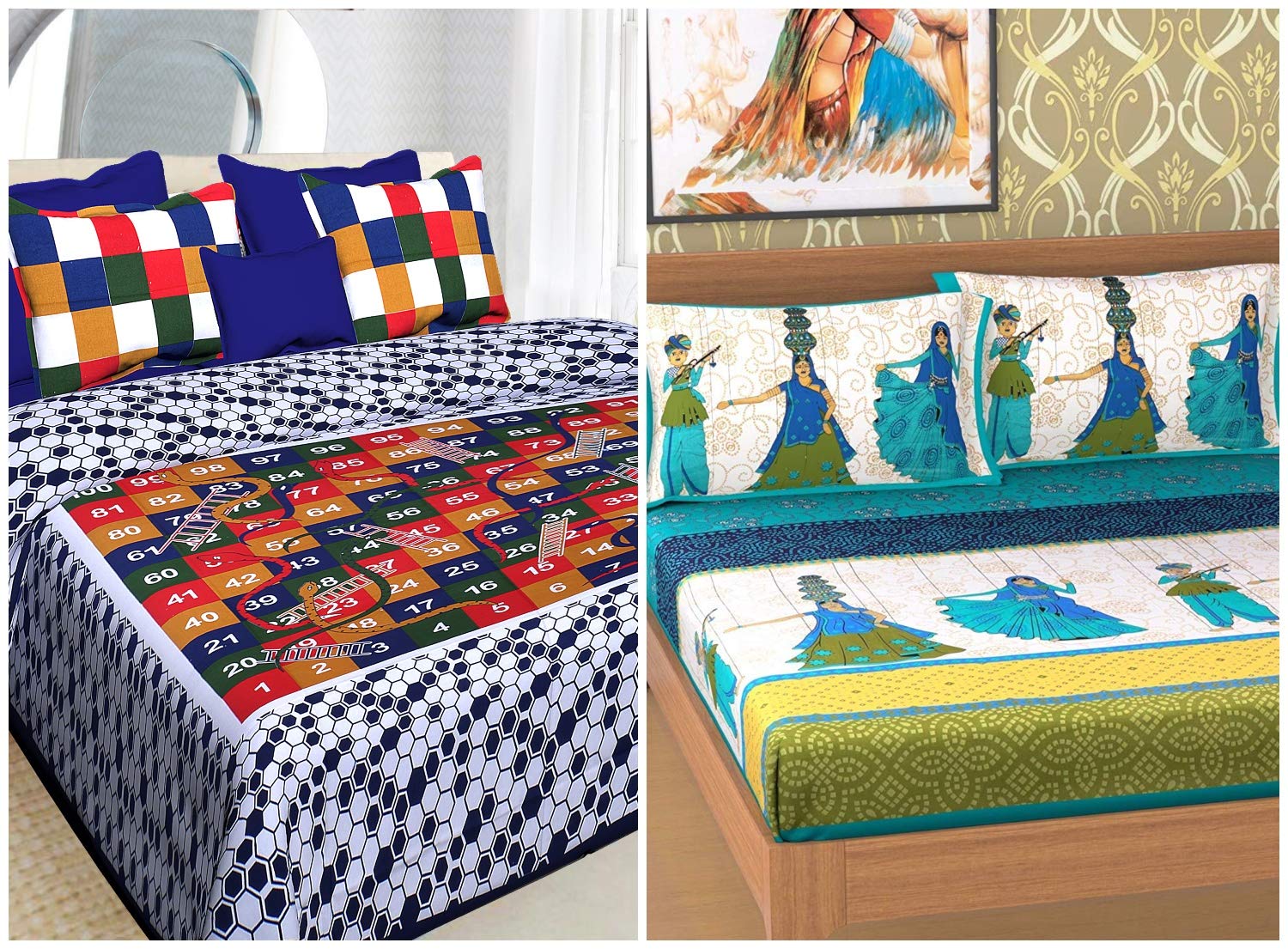 BedZone 100 Cotton 144 TC Double Bed Sheets Combo Double Bed Set 2