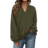 dowerme Oversized Sweatshirt for Women Casual Long Sleeve V Neck Comfy Fleece Pullover Tops Pockets Fall Outfits 2025