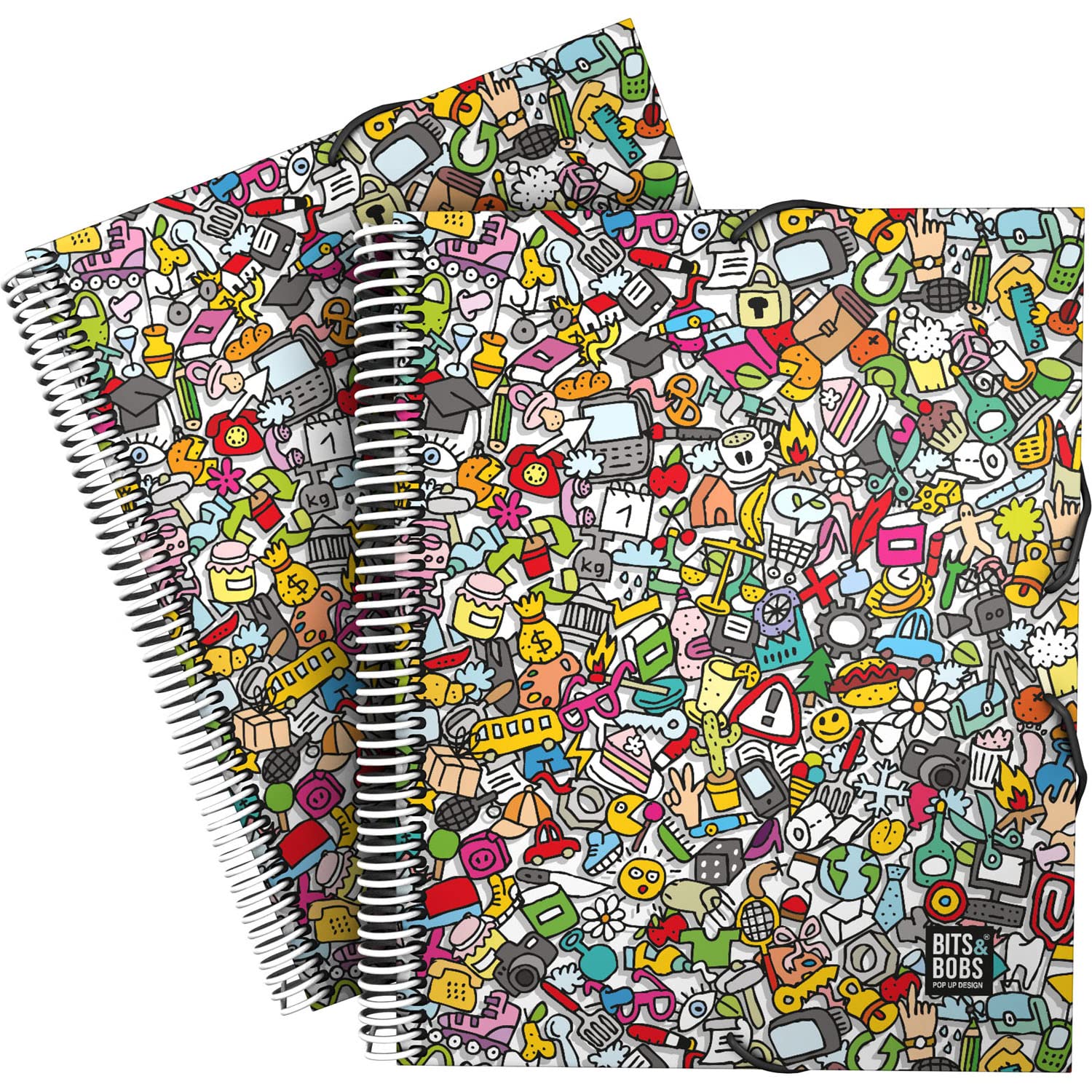 Grafoplás | Folder with Plastic Sleeves | Spiral | A4 | 30 Transparent Liners | Flexible Covers | Includes Plastic Envelope | Icons, Bits & Bobs Pop Up Design