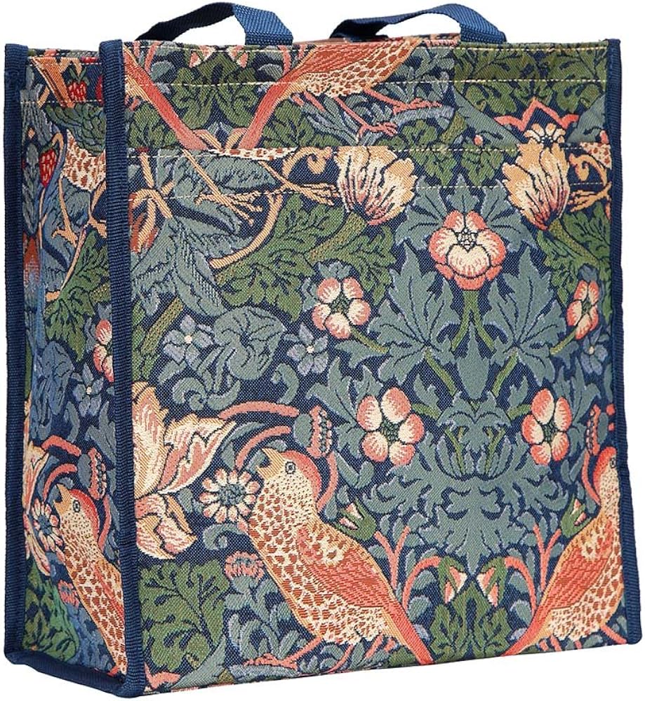 :Signare Womens Fashion Tapestry Shopper Bag Shoulder Bag in Strawberry Thief Blue Inspired by William Morris