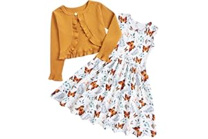 GOODSTOWORLD Toddler Girl Sleeveless Dresses and Long Sleeve Ruffle Cardigan 2 Piece Fall Outfits for 2-8T