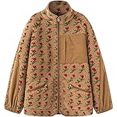 Chevara Women’s Fuzzy Sherpa Jacket Casual Floral Print Stand Collar Long Sleeve Zip Up Oversized Teddy Fleece Outerwear