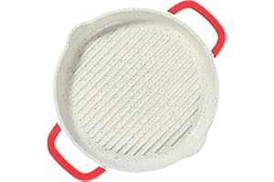 ESLITE LIFE 11 Inch Nonstick Round Grill Pan for Indoor Cooking, Versatile Induction Large Grilling Skillet Steak Pan for Stove Tops, PTFE & PFOA Free, White