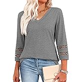 XIEERDUO 3/4 Length Sleeve Womens Tops Dressy Casual Blouses for Women 2025 Trendy V Neck T Shirts Summer Clothes