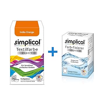 Simplicol Textilfarbe expert + Farbfixierer Kombipack, India-Orange 1702: Farbe für Waschmaschine oder manuelles Färben