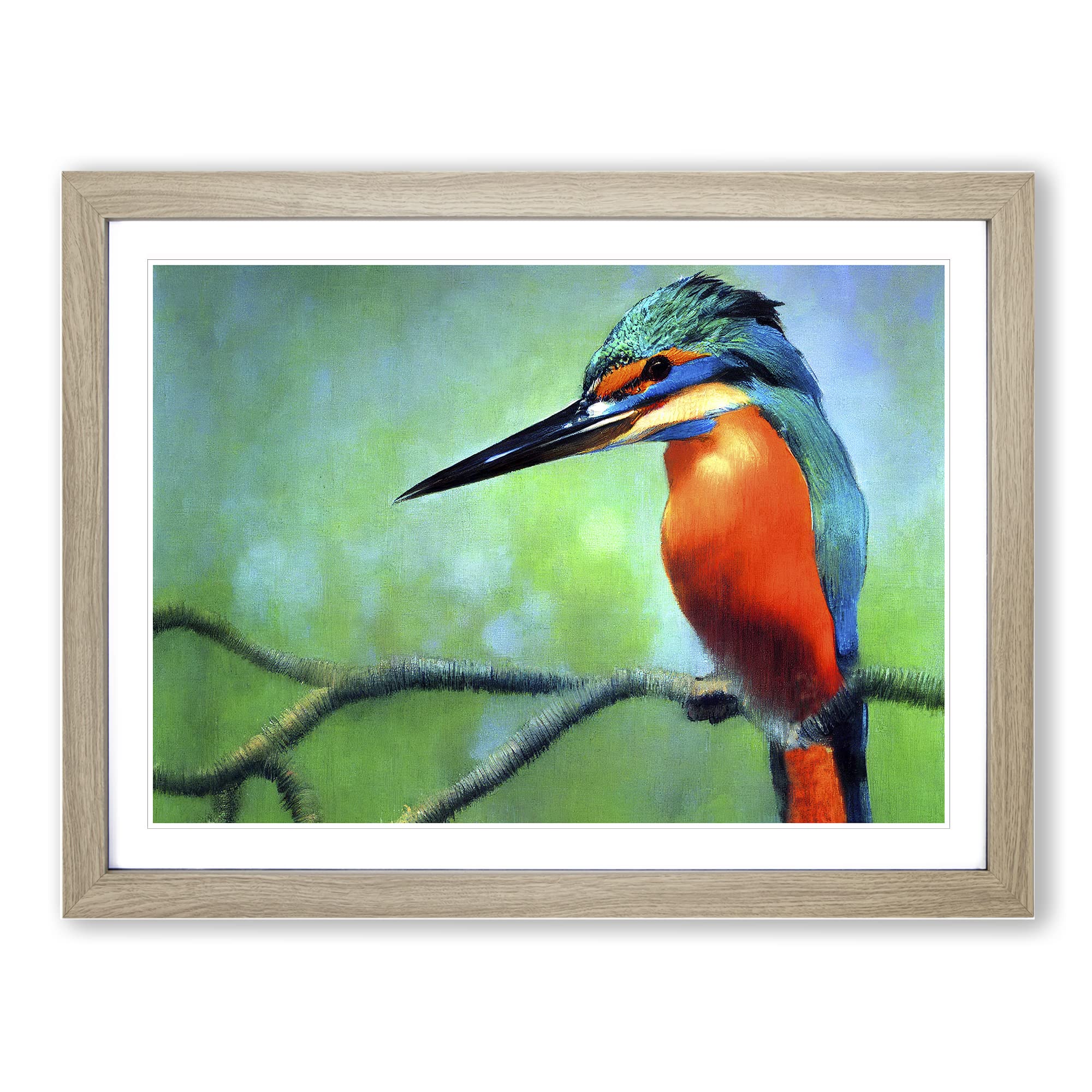 Great Kingfisher Bird Framed Print | A4 Oak Framed Wall Art | Ready to Hang | Modern Nature Picture | Living Room Bedroom Lounge Office