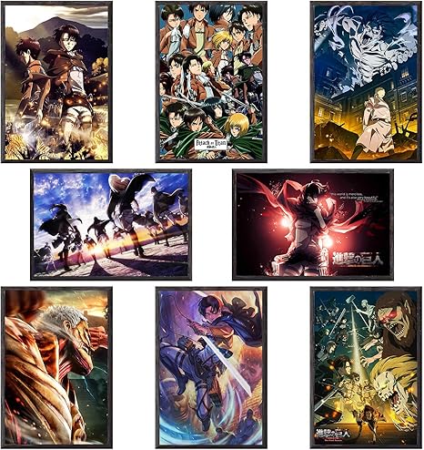 Amazon Co Jp 進撃の巨人アニメポスター部屋装飾用アニメウォールアート8点セットキャンバス絵画ポスター8点30x45cm 12x25inch フレームレスアート8 ホーム キッチン
