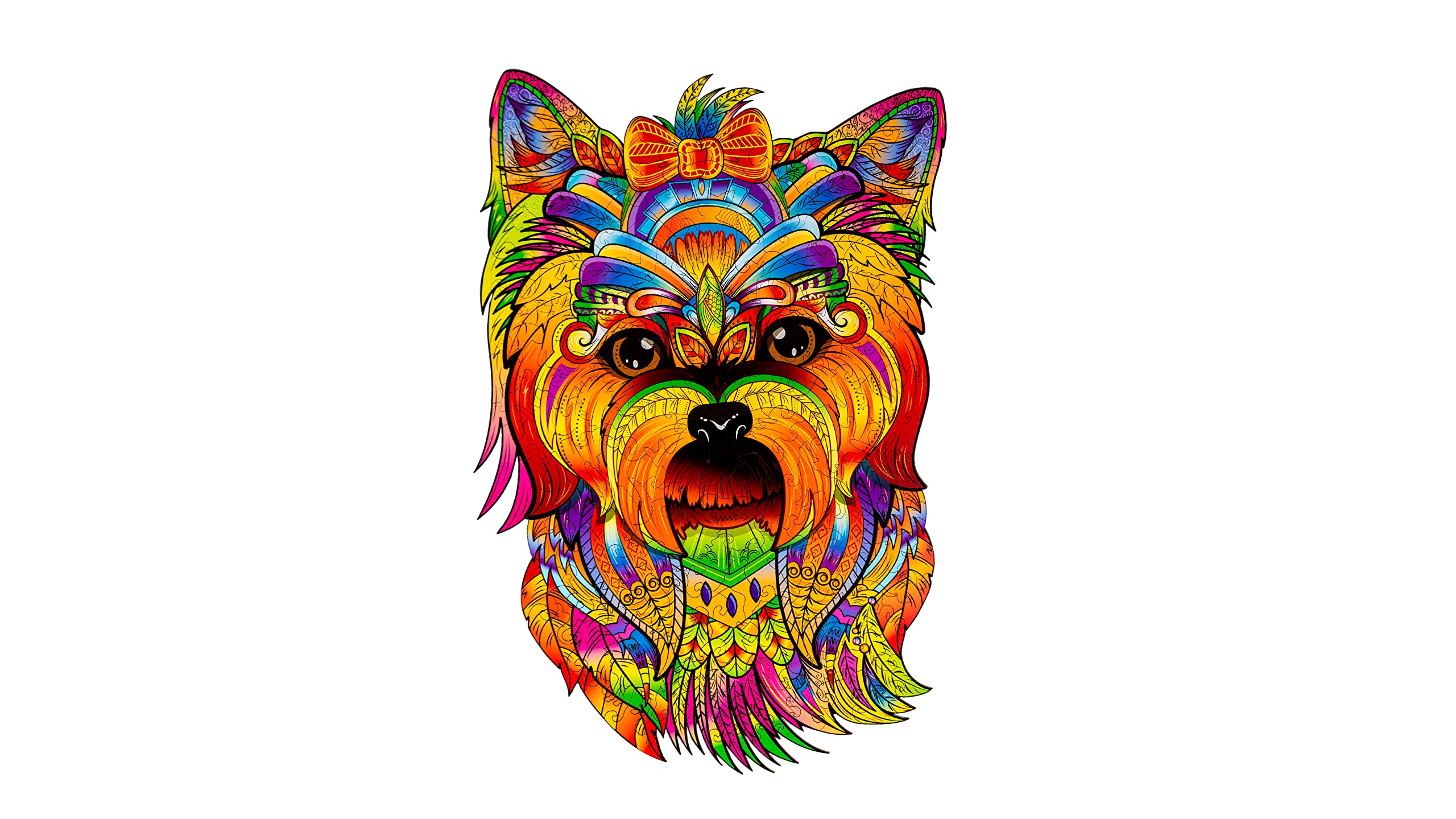 WOODVIO - Wooden jigsaw puzzle for adults and kids - Yorkie, animal-shaped fantasy puzzle, 172 unique shaped pieces, size King (46 x 31 cm)