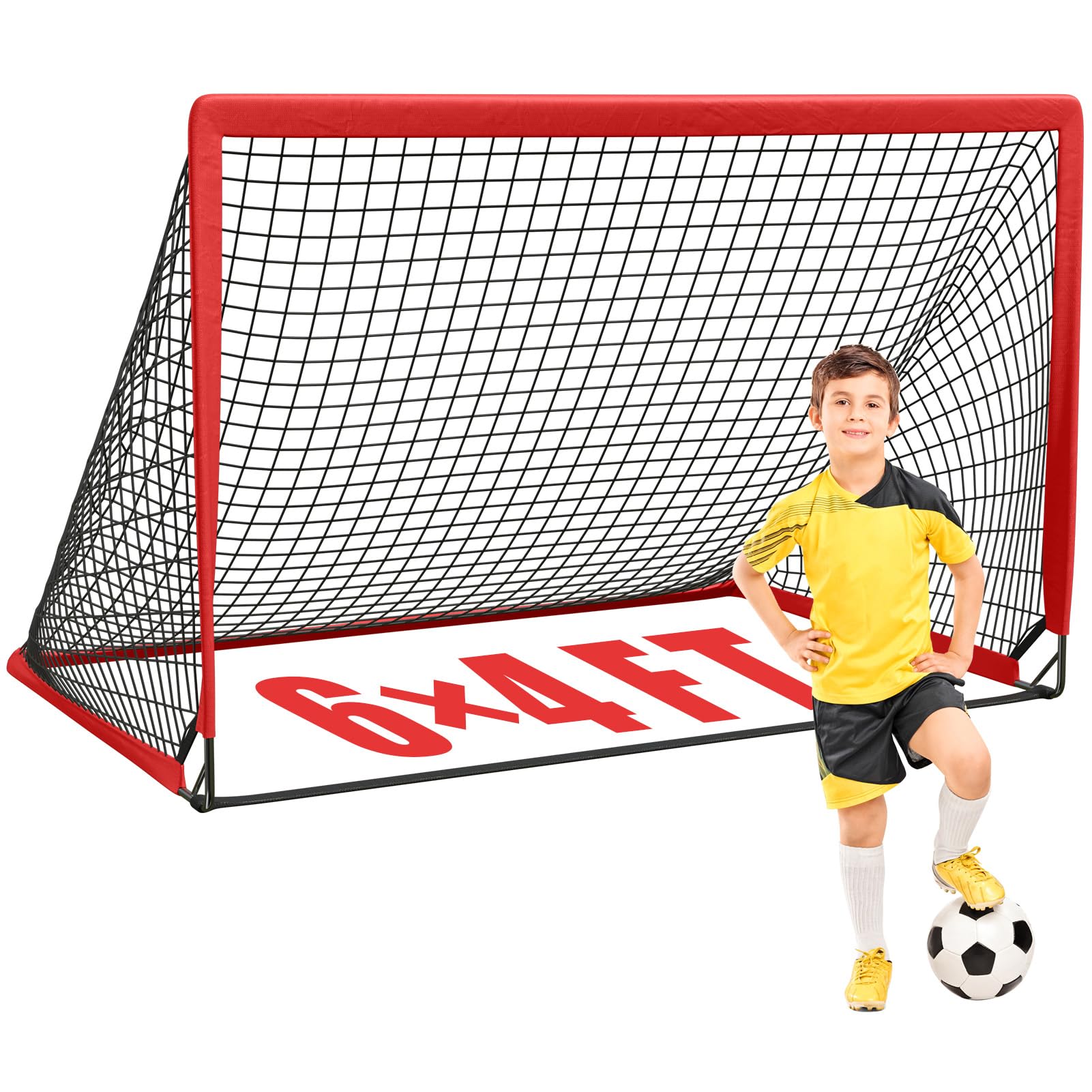 Photo 1 of KTRIO 6x4 ft Soccer Goal for Backyard, Portable Soccer Net, Large Foldable Soccer Goals with Carry Bag for Kids Youth Teens Sports