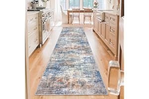 IOHOUZE Abstract Runner Rug 3x10 Ft Washable Runners for Hallways, Non Slip Kitchen Runner Printed Faux Wool Entryway Runner Indoor, Modern Abstract Floor Carpet for Hall Bedroom, Blue Rust