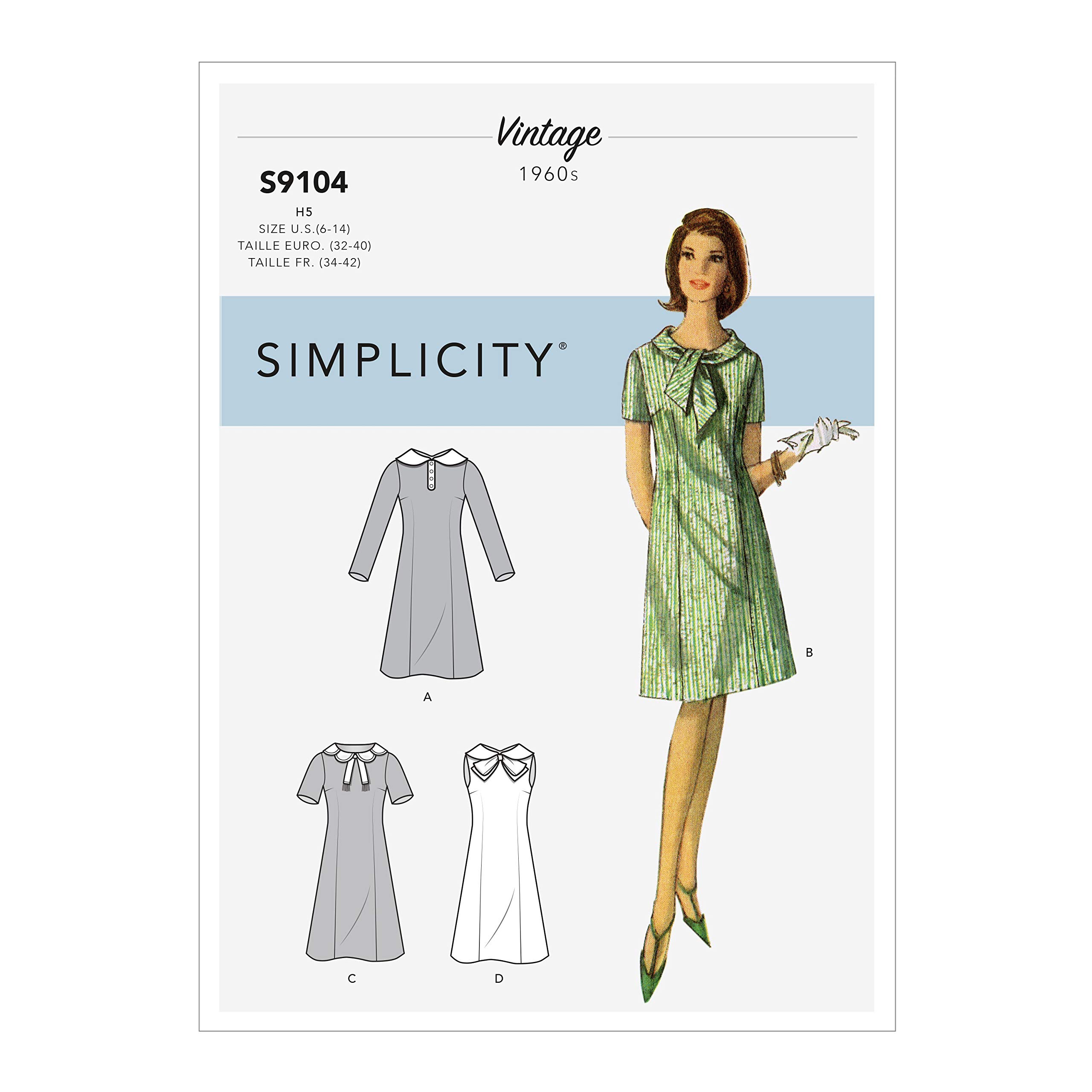Simplicity Sewing Pattern SS9104R5 Misses' Vintage Dresses with Sleeve & Neckline Variation