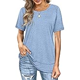 Dofaoo Womens Tops Short Sleeve Summer T-Shirts Curved Hem Casual Fashion Shirts Beach Vacation Clothes