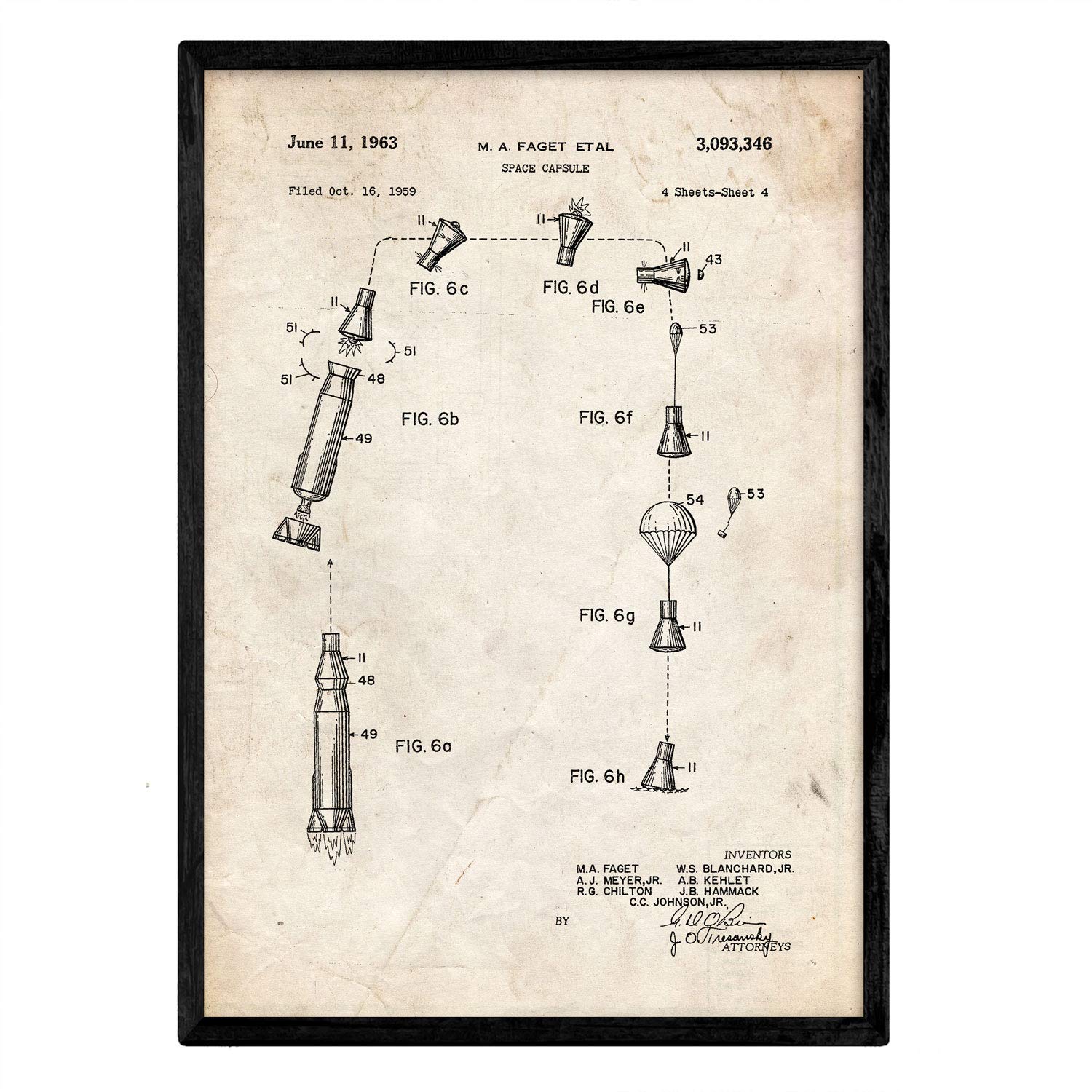 Nacnic Poster patent space capsule 3. Print design patent in A3 size antique and vintage background — image 1