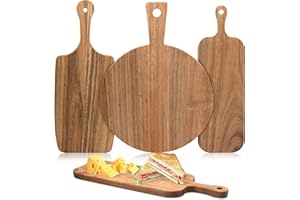 3Pcs Acacia Wood Cutting Board with Handle, Wooden Charcuterie Board Paddle Chopping Board Serving Tray for Cheese Meat Fruit