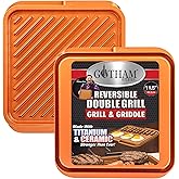 GOTHAM STEEL Reversible Grill Pan and Griddle Pan for Stove Top with 3x Coated Surface Perfect for Eggs Pancakes Steaks and M
