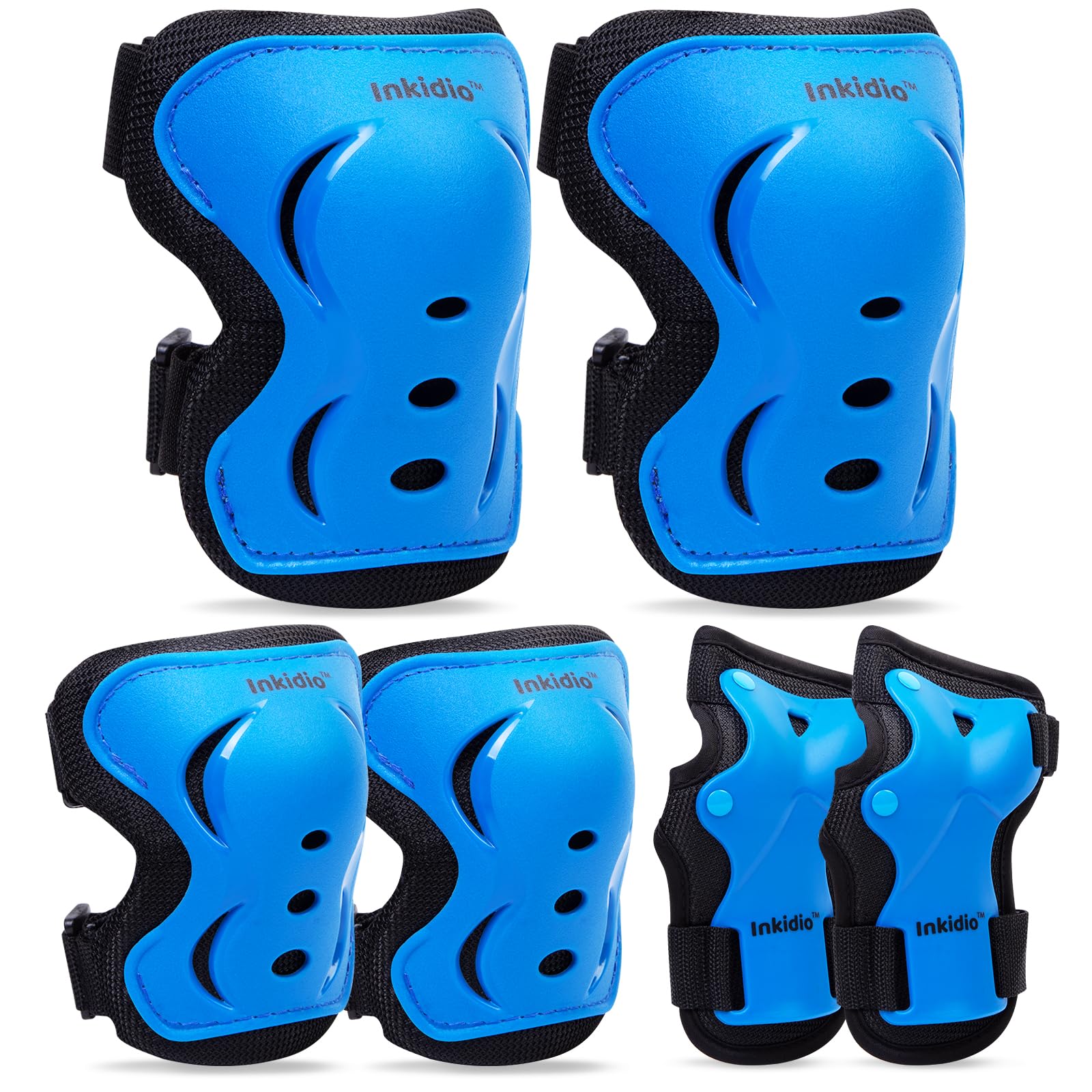 Inkidio Knee Pads for Kids Protective Gear Set with Knee Pads Elbow Pads and Wrist Guards Ideal for Girls Boys Skating Skateboard Scooter Bike (X-Small, Blue)