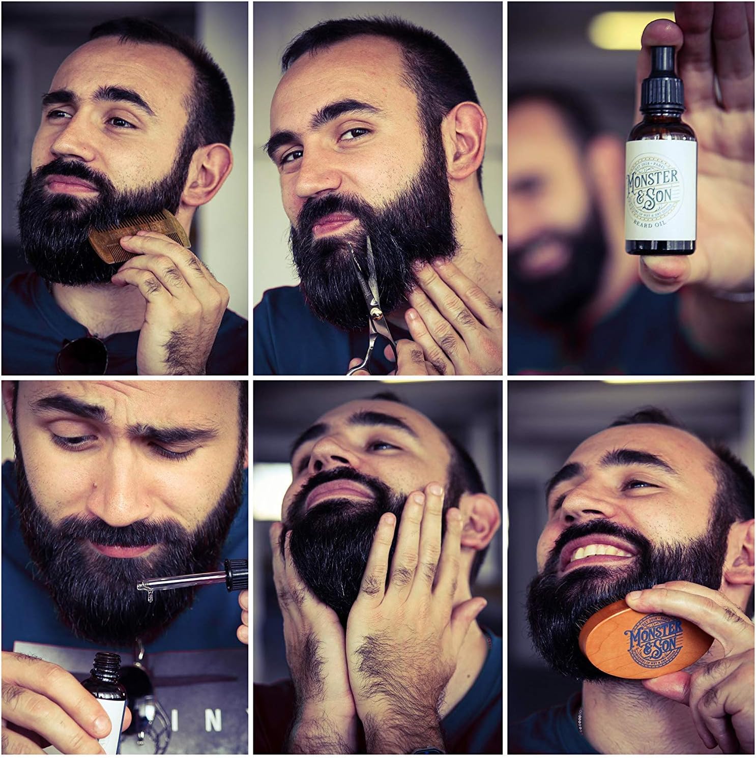 Monster&Son Premium 7-Item Organic Beard Kit, Beard Oil, Beard Balm, Beard Brush, Beard Comb, Scissors, Canvas Travel Bag - Image 5