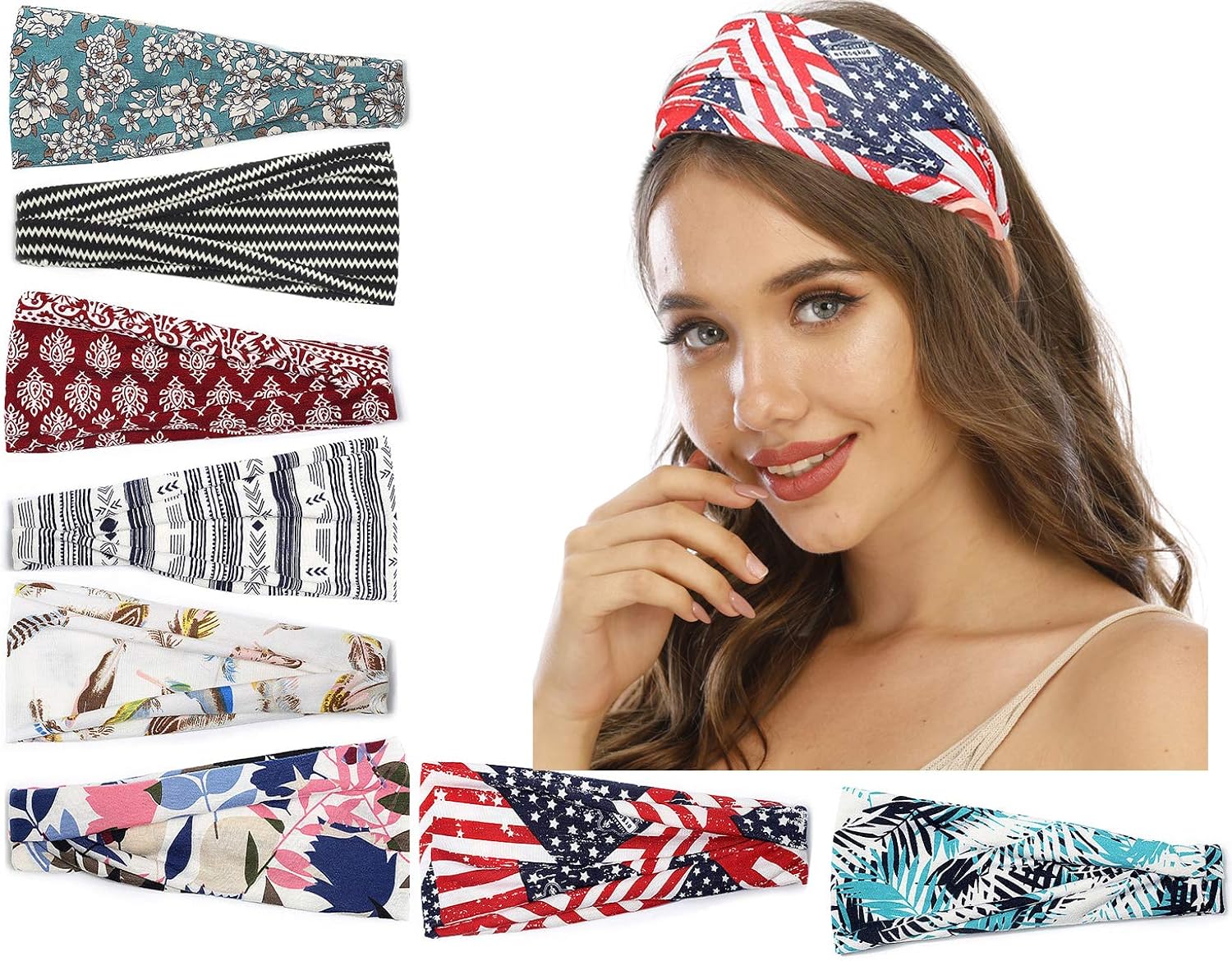 10er Set Boho Stirnbänder Damen - Elastische Haarbänder Für Sport & Alltag