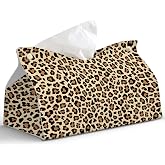 PaJiaNi Brown Leopard Print Tissue Box Cover Rectangle for Office Decor | Cheetah Animal Print Tissue Box Holder,Wild Animal Print Decorative Facial Paper Case for Bathroom Living Room Home Decor