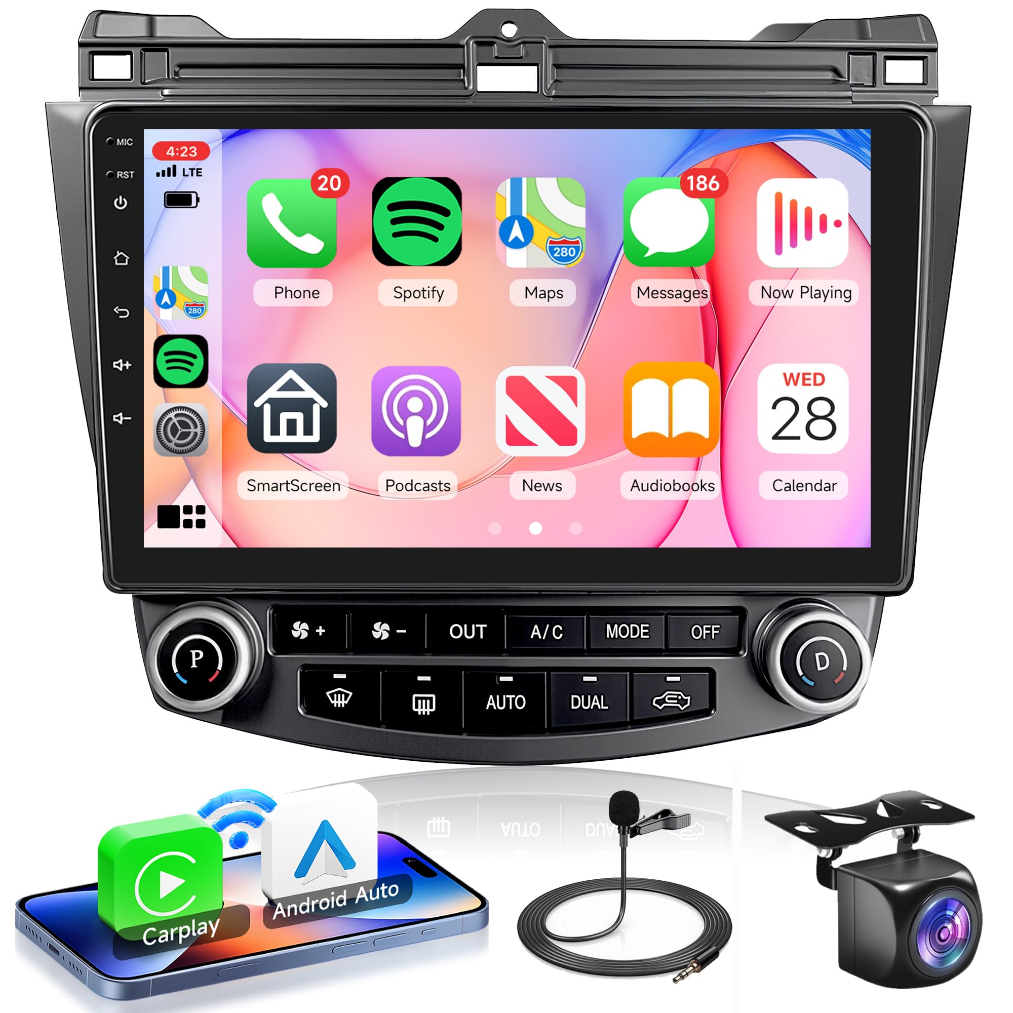 Photo 1 of 2G+64G Car Radio for Honda Accord 2003-2007, Rimoody Android 13 Car Stereo with Carplay Android Auto 10.1'' Touchscreen GPS WiFi Mirror Link Bluetooth FM/RDS HiFi SWC Backup Camera Microphone