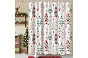 CINHOLL Christmas Shower Curtain 72x72 Inches Decorations Winter Xmas Bath Curtains Decor for Home Bathroom with 12 Hooks