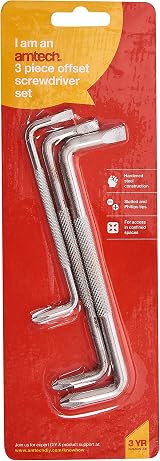 Amtech L3700 3 Piece Offset Screwdriver Set Chrome Carbon Steel Slotted Philips view 2