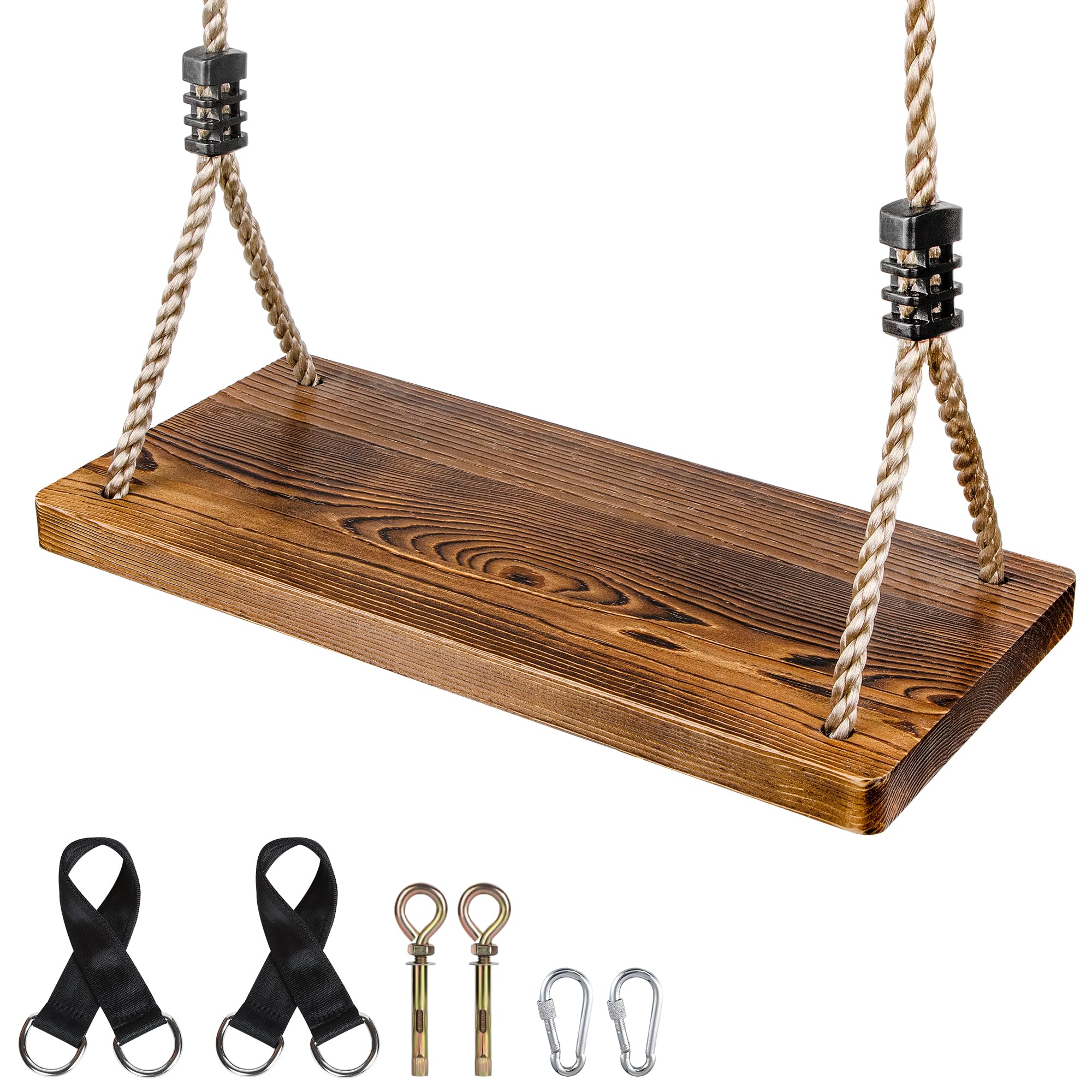 EXTFANS Wood Tree Swing Seat, Wooden Swing Set for Children Adult Kids, 17 * 8 * 1Inch, Adjustable Rope Swings for Yard Indoor Outdoor Backyard Garden Playground, Max Load 440lbs