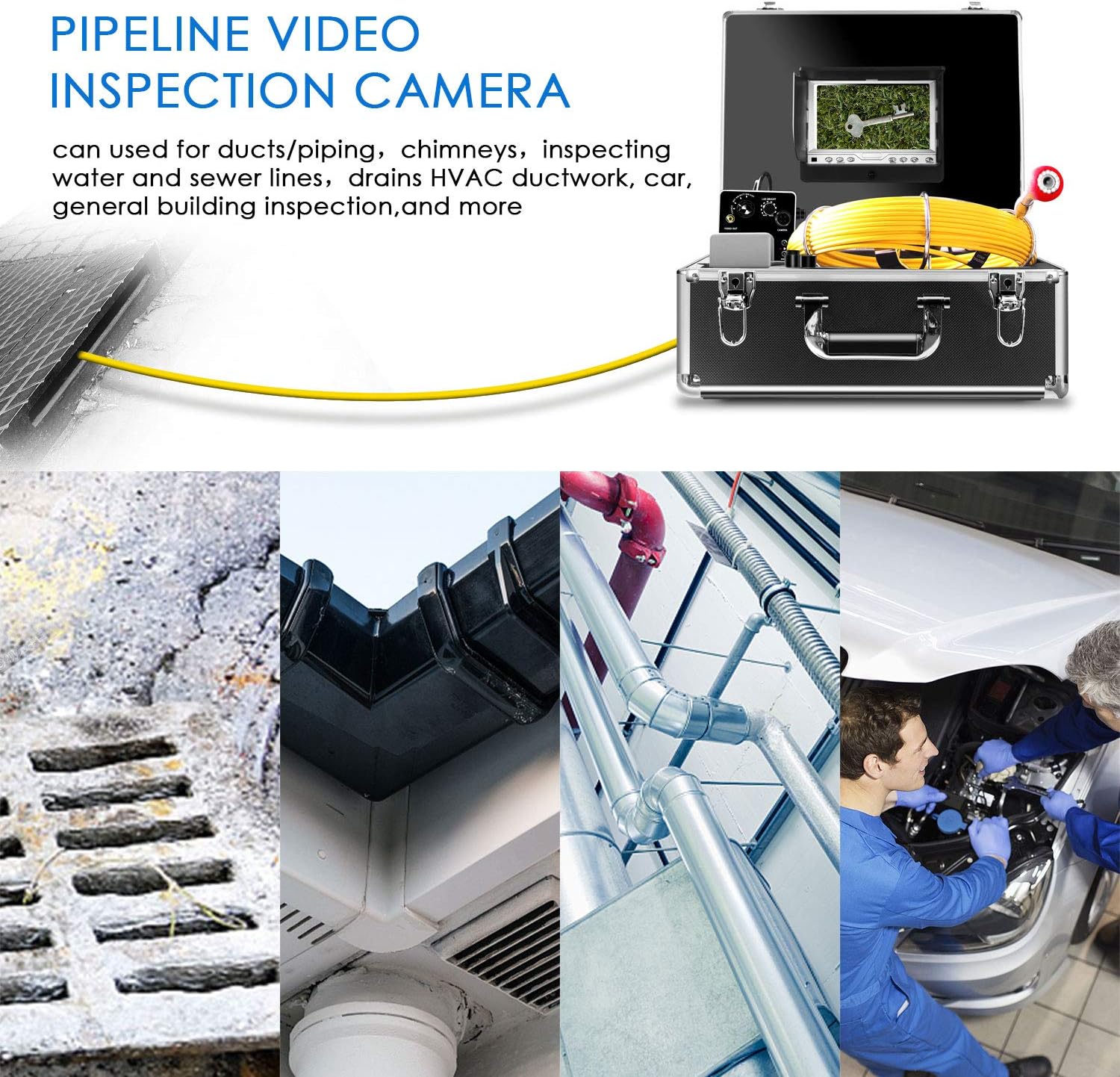 Pipe Inspection Camera,IHBUDS Pipeline Drain Industrial Endoscope, 30M/100ft IP68 Waterproof Snake Video System with 7 Inch LCD Monitor 1000TVL Sony CCD DVR Recorder Sewer Camera(8GB SD Card Included): Car Electronics
