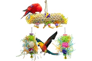 EBaokuup 3Pack Bird Chewing Toys Foraging Shredder Toy Parrot Cage Bird Loofah Hanging Toy for Cockatiel Conure African Grey Parrot