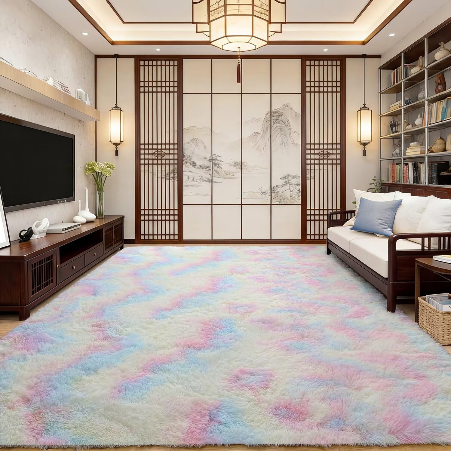 lekeplus Rugs Living Room Large Rugs Bedroom Anti Skid Rug Shaggy Soft Rug for Living Room Bedroom Play Area Kids Room Luxury Decorative (Rainbow 160x230cm) — image 1
