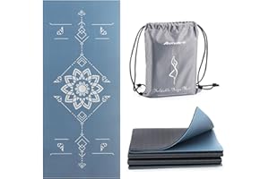 Avoalre Foldable Travel Yoga Mat Print | 5mm &6mm Thick Large Pilates Mat | Non-Slip High Density Floor Exercise Mat for Home Workout | Eco-Friendly Folding Fitness Mat for Women Men with Carrying Bag