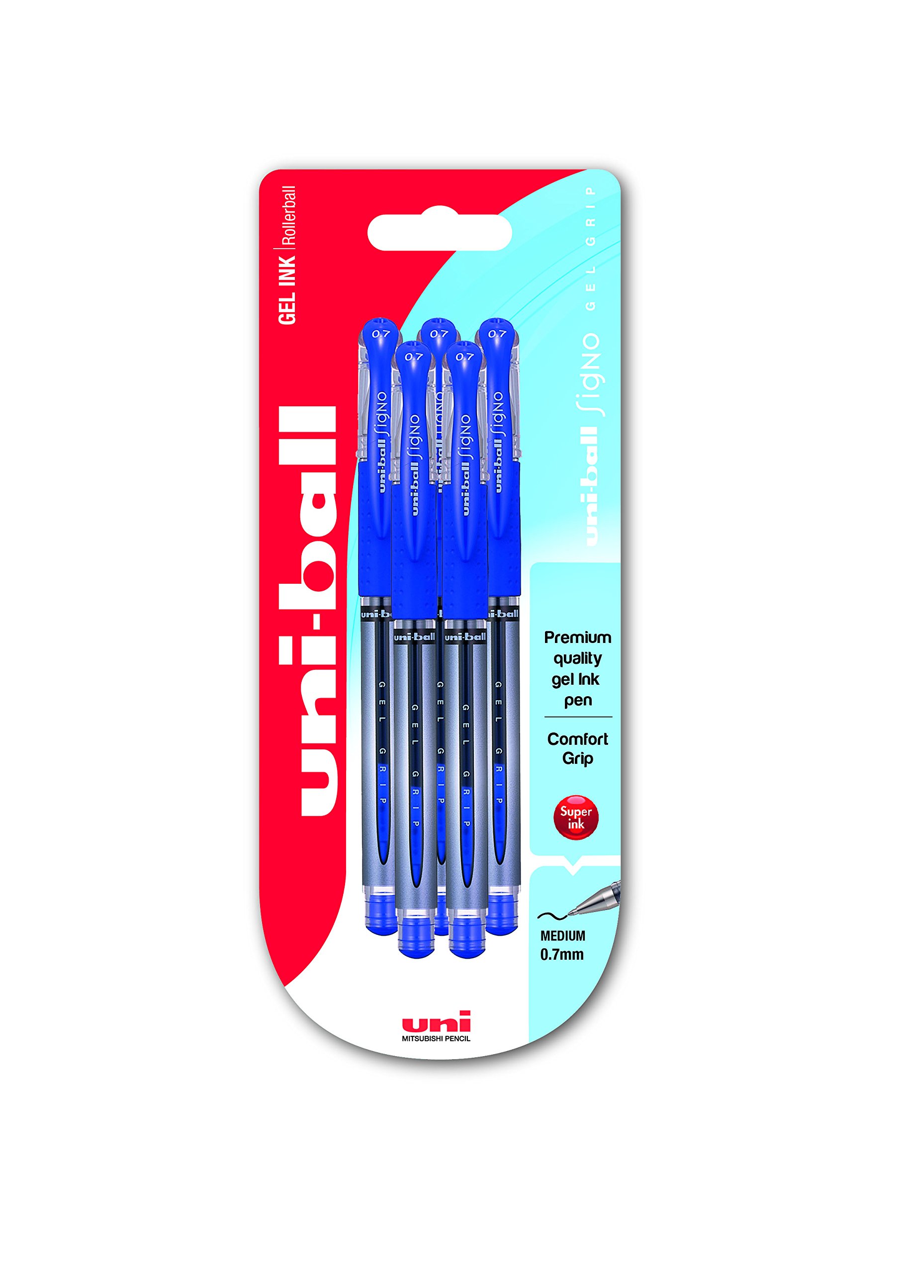 Uni-Ball Signo Gel Grip UM151 Rollerball Pen Gel Ink Blue Pack of 5