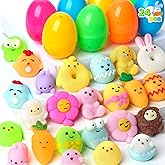 JOYIN 24 Pcs Easter Prefilled Eggs with Mochi Squishy Toys, Cute Stress Reliever Squishy Toy for Kids Party Favor, Basket Stuffers, Animal Easter Egg Filler, Classroom Prize Supplies