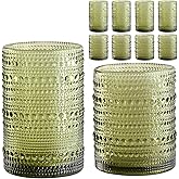 ZMOWIPDL Vintage Hobnail Drinking Glasses Set of 8,Green 12 oz & 15oz Highball Glass Cups, Kitchen Drinkware Glassware,Embossed Water Tumbler,for Beer,Cocktail,Whiskey,Juice and Various Mixed Drinks