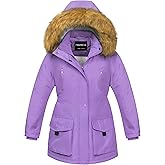 CREATMO US Girl's Sherpa Long Winter Coat Thicken Warm Parka Durable Waterproof Puffer Ski Jacket