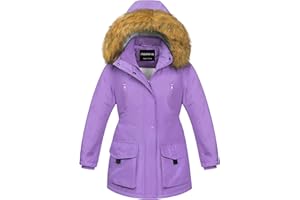 CREATMO US Girl's Sherpa Long Winter Coat Thicken Warm Parka Durable Waterproof Puffer Ski Jacket