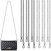 WRINGKIT 12 Pack Purse Chain Strap, 47" Purse Chain Replacement Crossbody, Silver Black Bag Chains for DIY Handbags Shoulder Cross Body Bag, Flat Chain Purses with Metal Buckles