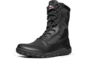 NORTIV 8 Men's Wide Toe Box Military Tactical Boots for Men Zero Drop Barefoot Work Minimalist Leather Side Zipper Motorcycle