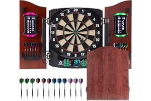 GOOCOZ Electronic Dart Board with Wooden Door, Electric Dartboard with Heckler & Light Effects, Digital Soft Tip Dartboards for Game Room Man Cave Bar, 12 Darts, 100 Soft Tips