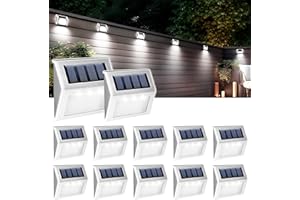 GIGALUMI 12 Pack Solar Fence Lights Outdoor, Solar Deck Lights Outdoor Waterproof, LED Step Lighting Stainless Steel Waterproof Solar Powered Lights for Step、Stairs、Pathway、Walkway、Garden(Cold White)