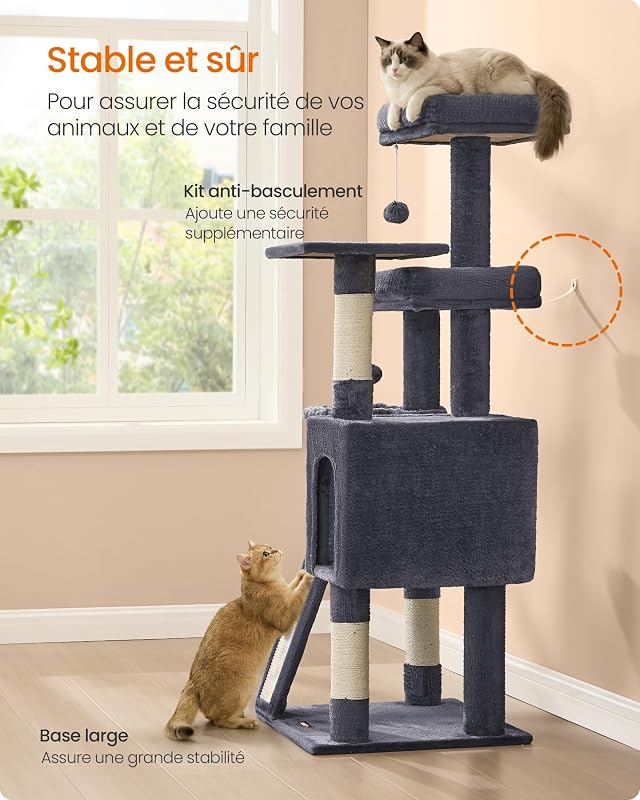 Arbre à Chat, Tour pour Chat, 3 Plateformes, 136 cm de Haut