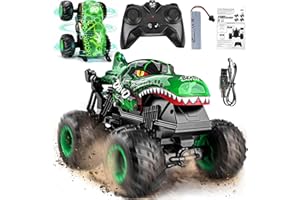 BEZGAR Monster Truck Toys - Remote Control Monster Truck with Light & Music, Dinosaur Toys for Kids, 1:20 Scale RC Truck with 360° Spins and Drifting, Remote Control Car for Boys 4-7