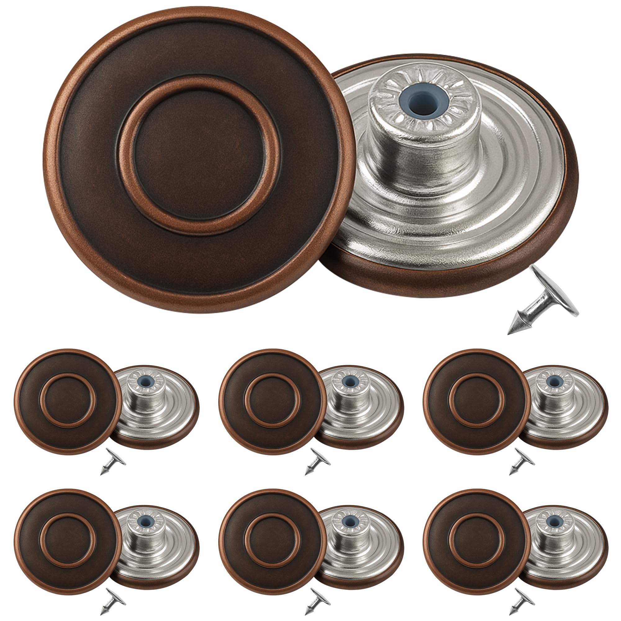 Trimming Shop 20mm Replacement Jeans Brass Button Fastener with Back Pin Studs for Denim, Jackets, Clothing Repairing, Dark Bronze,10pcs