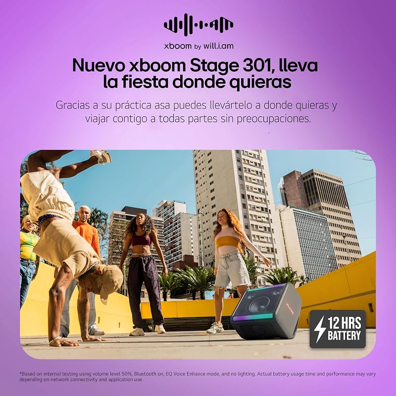LG xboom Stage301, Altifalante Bluetooth, Alta Potência, Portátil, Funções DJ, Karaoke, com Luzes LED Variáveis, Ampla Conectividade, Som Absoluto