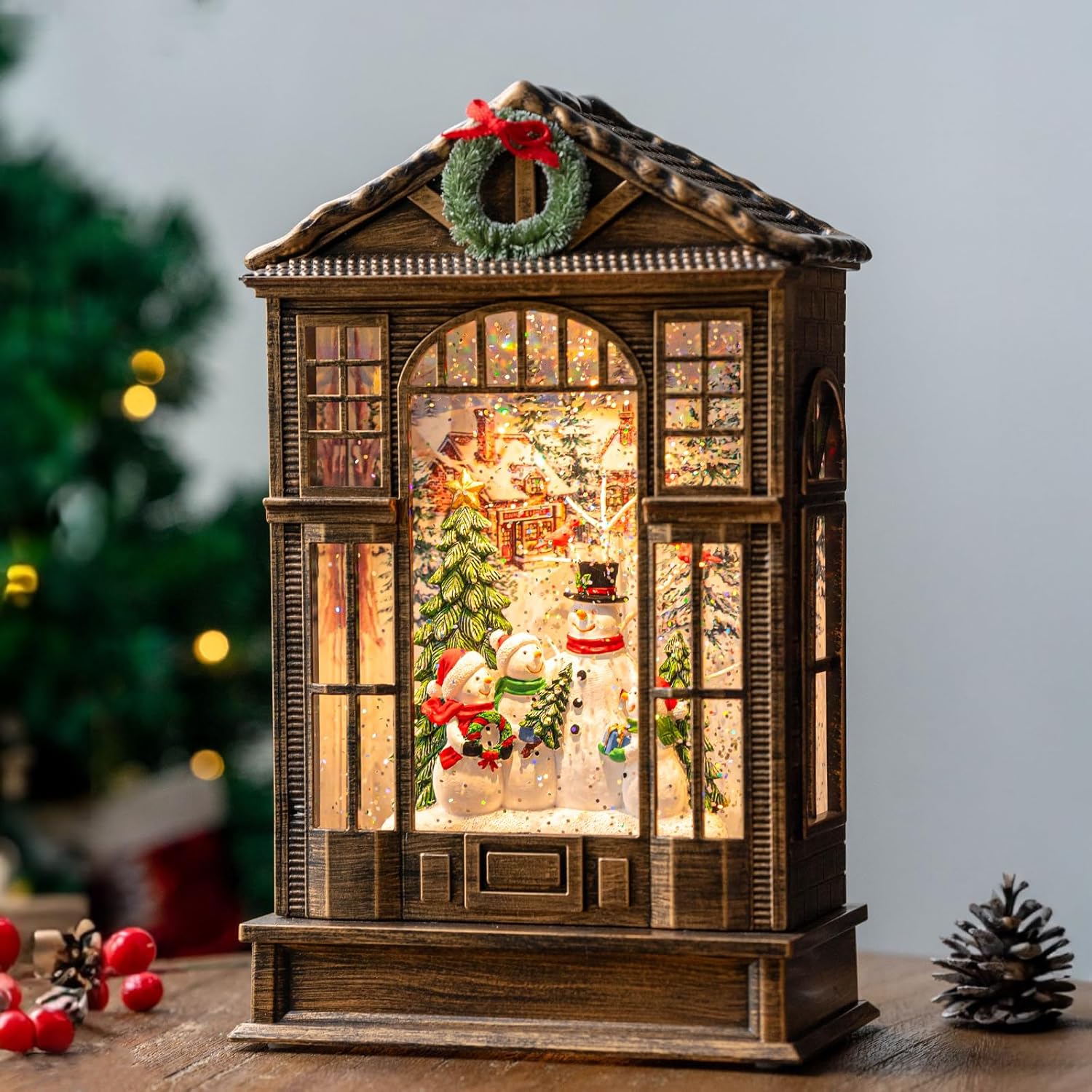 Snow Globes - Christmas Snow Globe Swirling Glittering Snowman Choir Manger Scene, USB Lined/Battery Operated Lighted Water Lantern for Christmas Festival Decoration Gifts